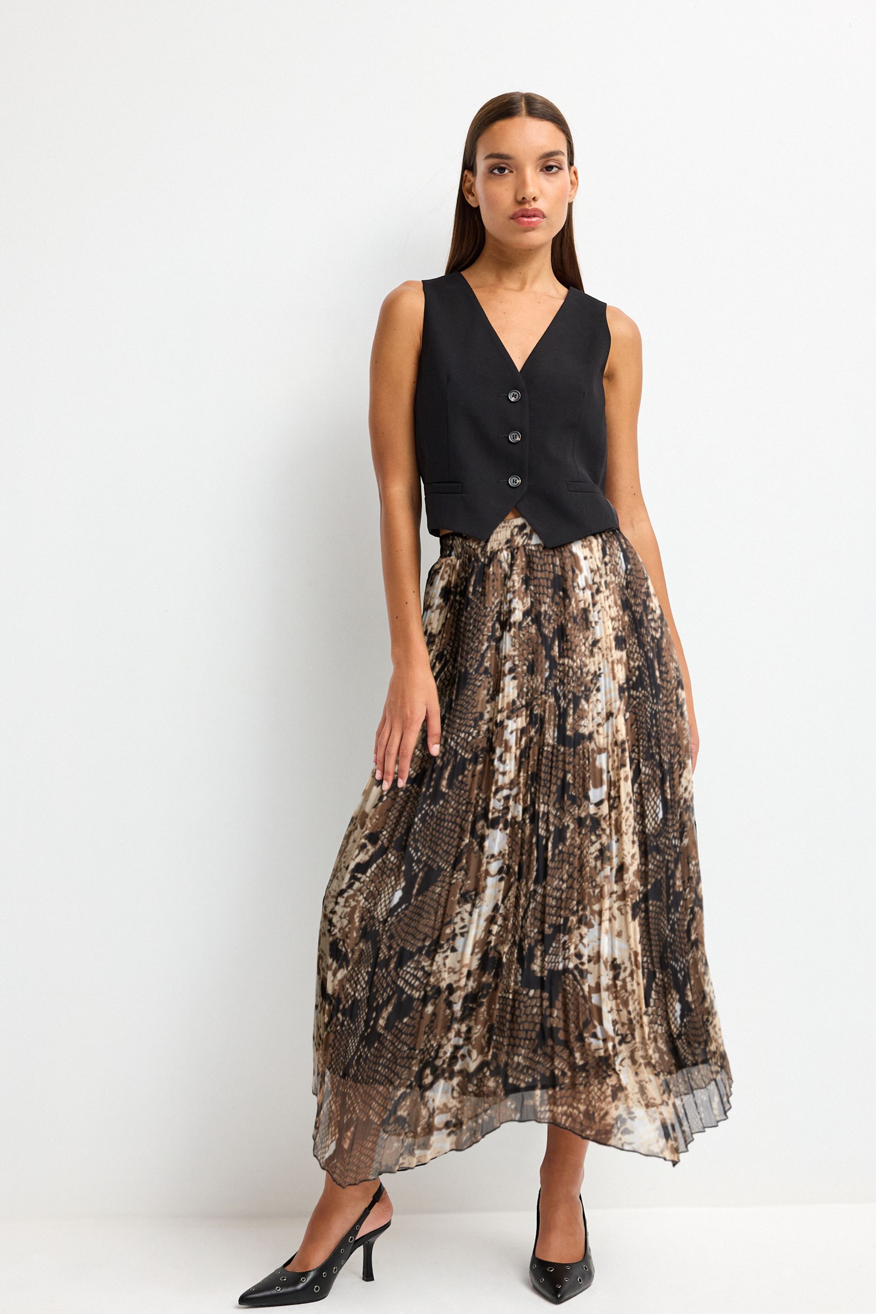 Buy Green Animal Snake Print Pleated Chiffon Midi Skirt from Next Luxembourg