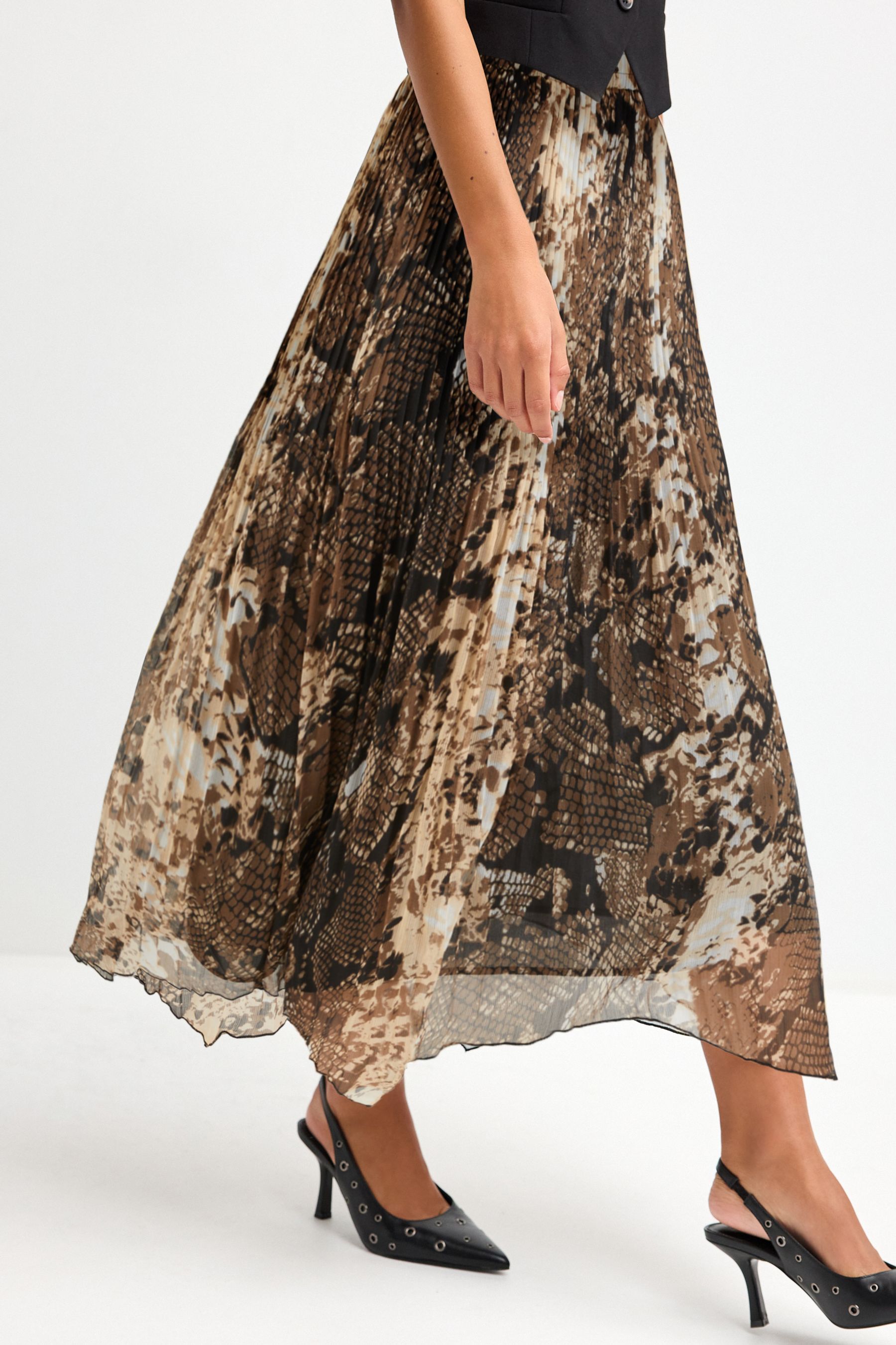 Buy Green Animal Snake Print Pleated Chiffon Midi Skirt from Next Luxembourg