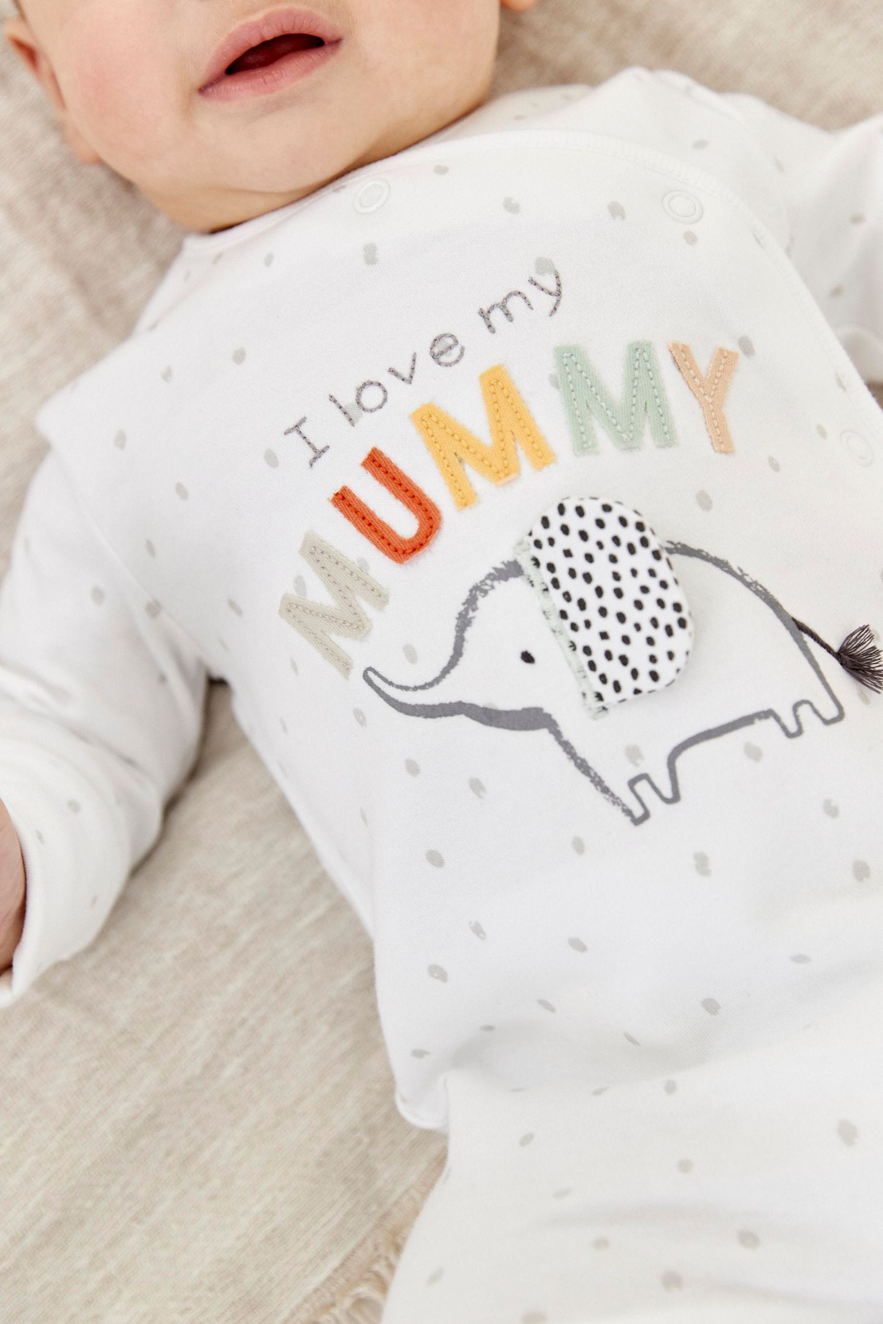 Mummy Elephant Single Baby Sleepsuit 0 18mths