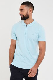 Threadbare Blue Waffle Knit Zip Collar Polo Shirt - Image 1 of 4