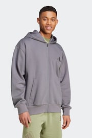 adidas Grey All Season Fleece Zip Up Hoodie - Image 3 of 7