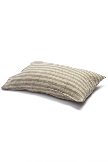 Piglet in Bed Pear Check Stripe Set of 2 Linen Pillowcases