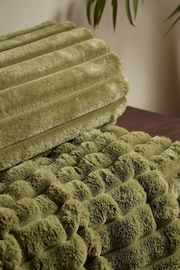 Catherine Lansfield Olive Green Soft and Cosy Ribbed Faux Fur Throw - Image 2 of 2