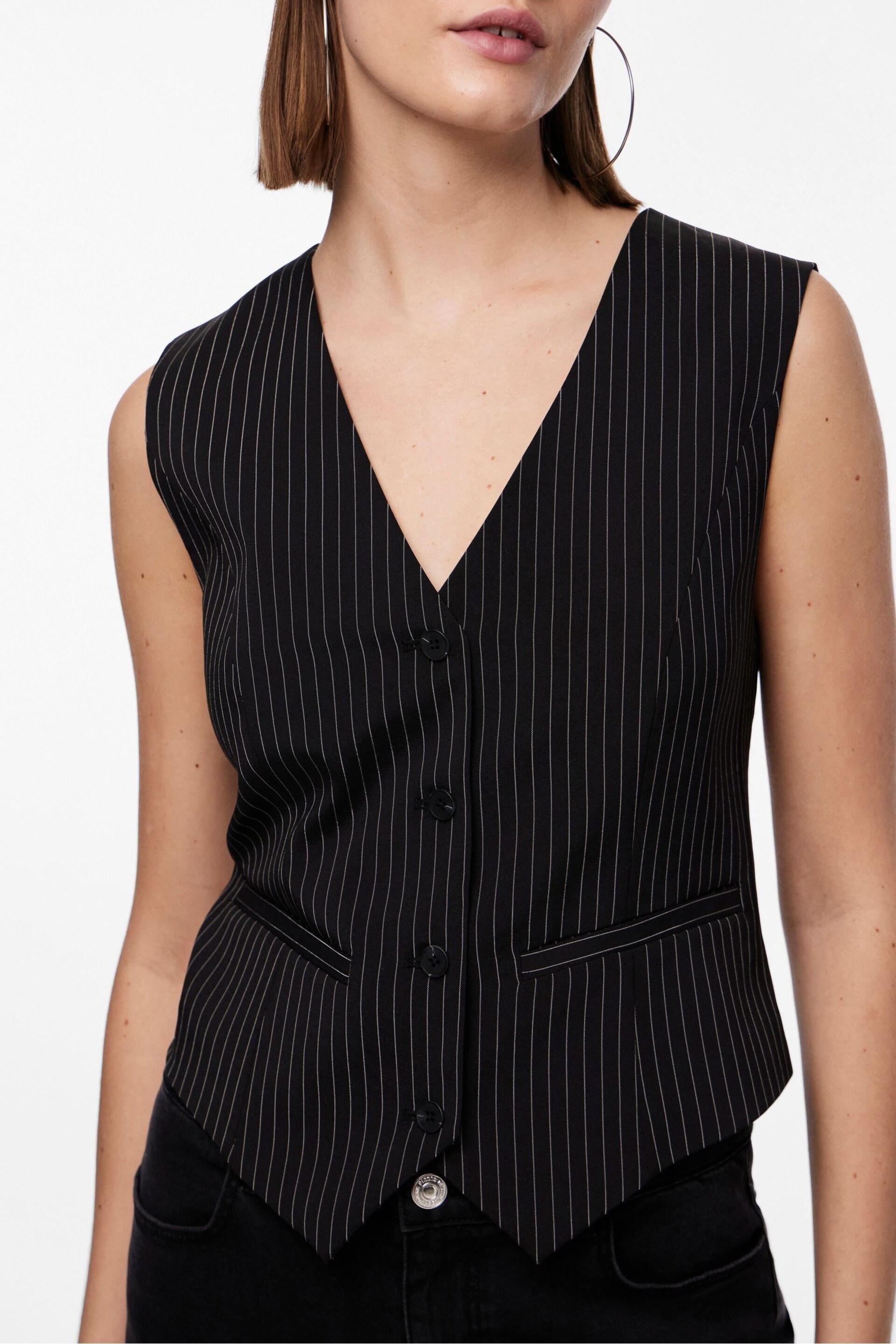 PIECES Black Pinstripe Tailored Waistcoat - Image 2 of 5