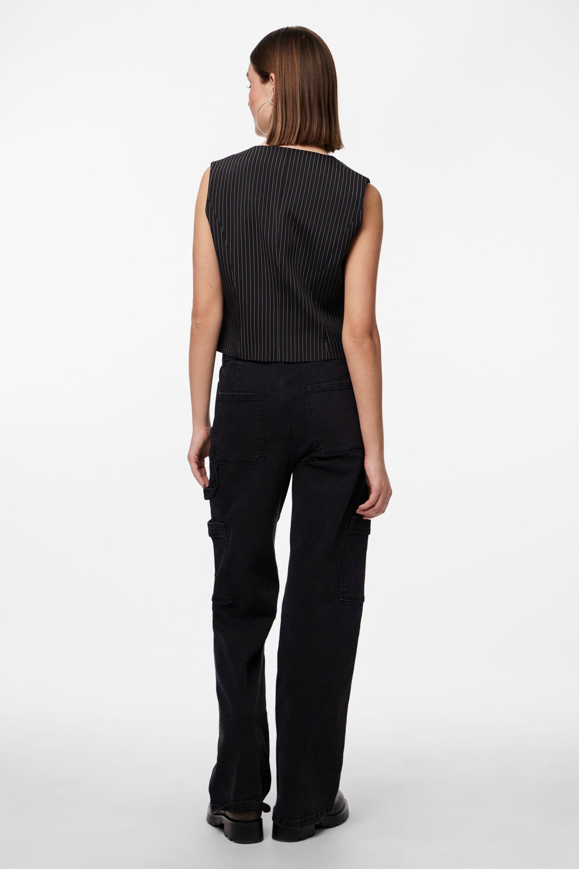 PIECES Black Pinstripe Tailored Waistcoat - Image 4 of 5