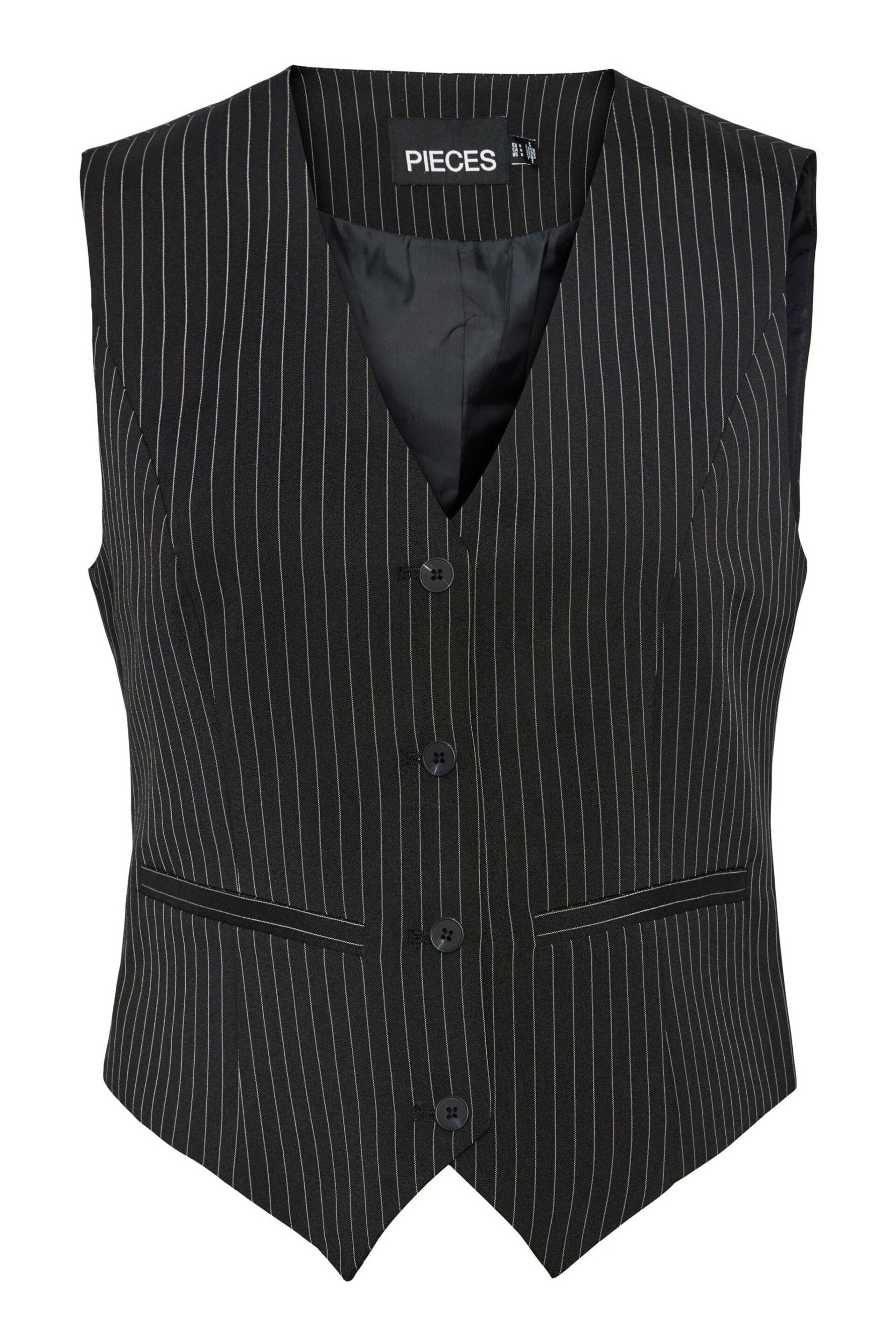 PIECES Black Pinstripe Tailored Waistcoat - Image 5 of 5