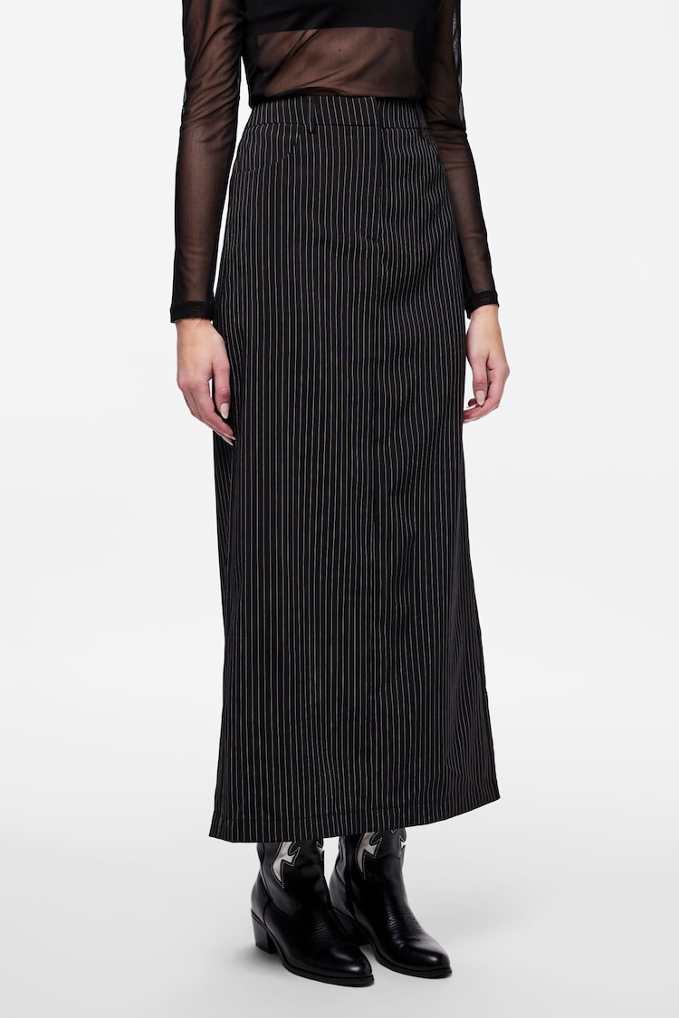 PIECES Black Pinstripe Tailored Midi Skirt - Image 1 of 6