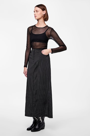 PIECES Black Pinstripe Tailored Midi Skirt