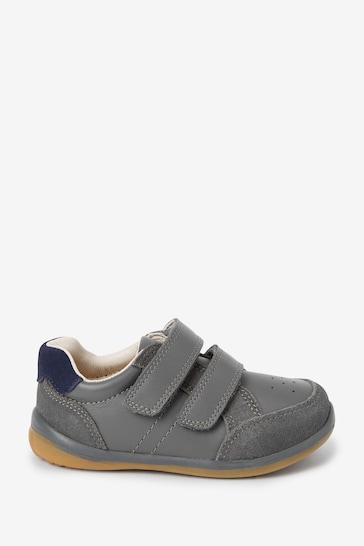 Grey Wide Fit (G) Touch Fastening Leather First Walker Baby Shoes