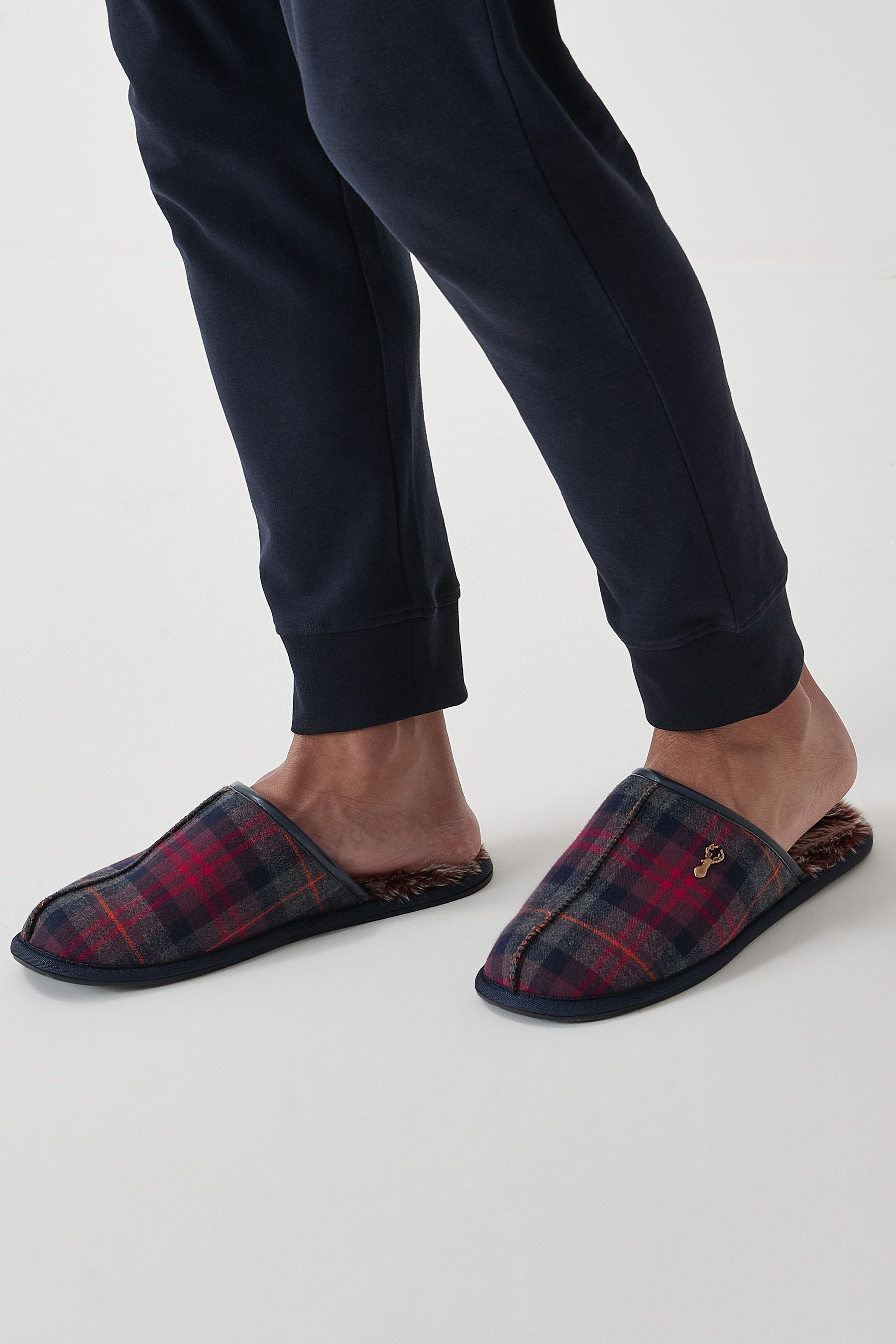Buy Grey Red Signature Portuguese Flannel Mule Slippers from Next Luxembourg