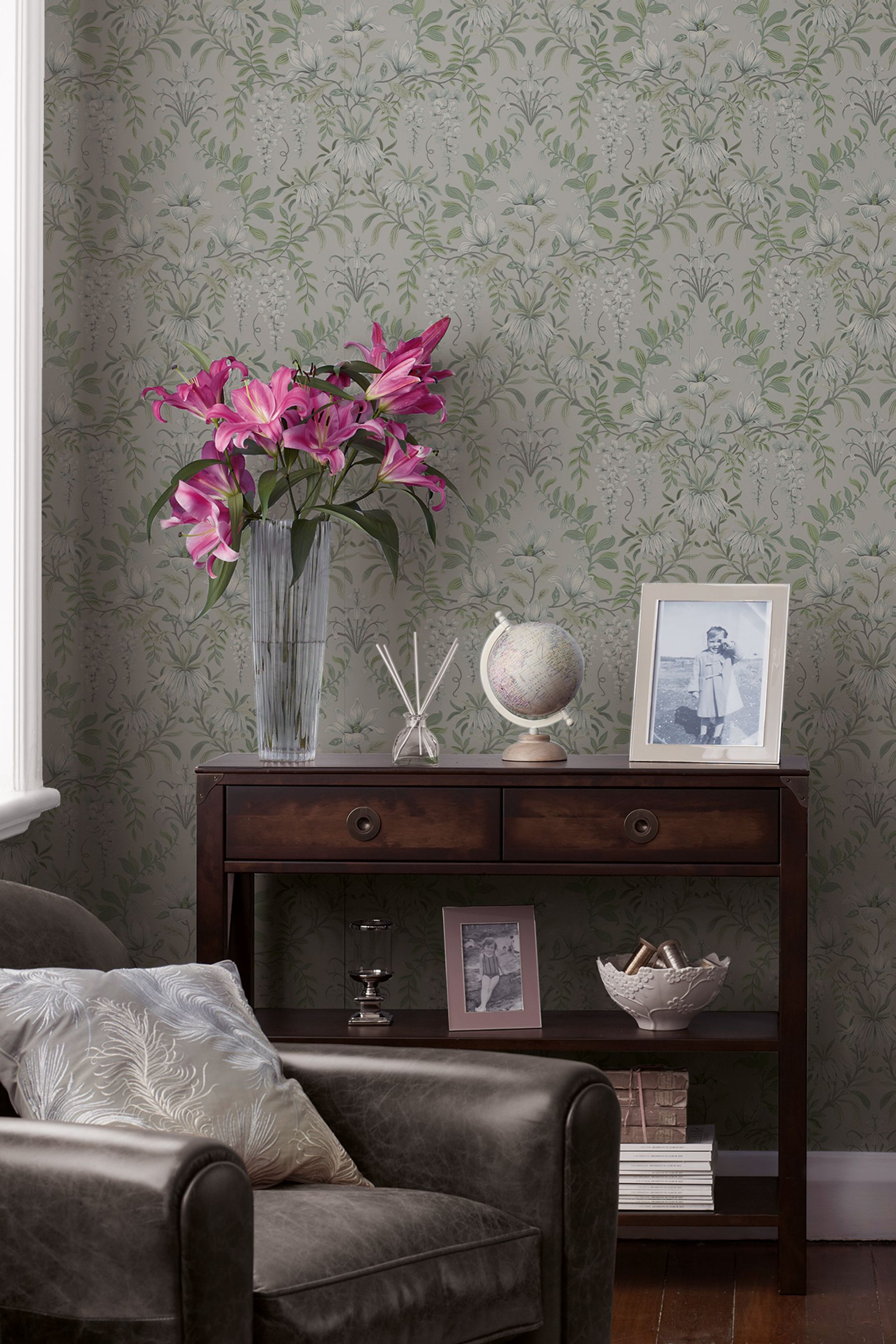Buy Laura Ashley Sage Green Parterre Wallpaper Sample Wallpaper from