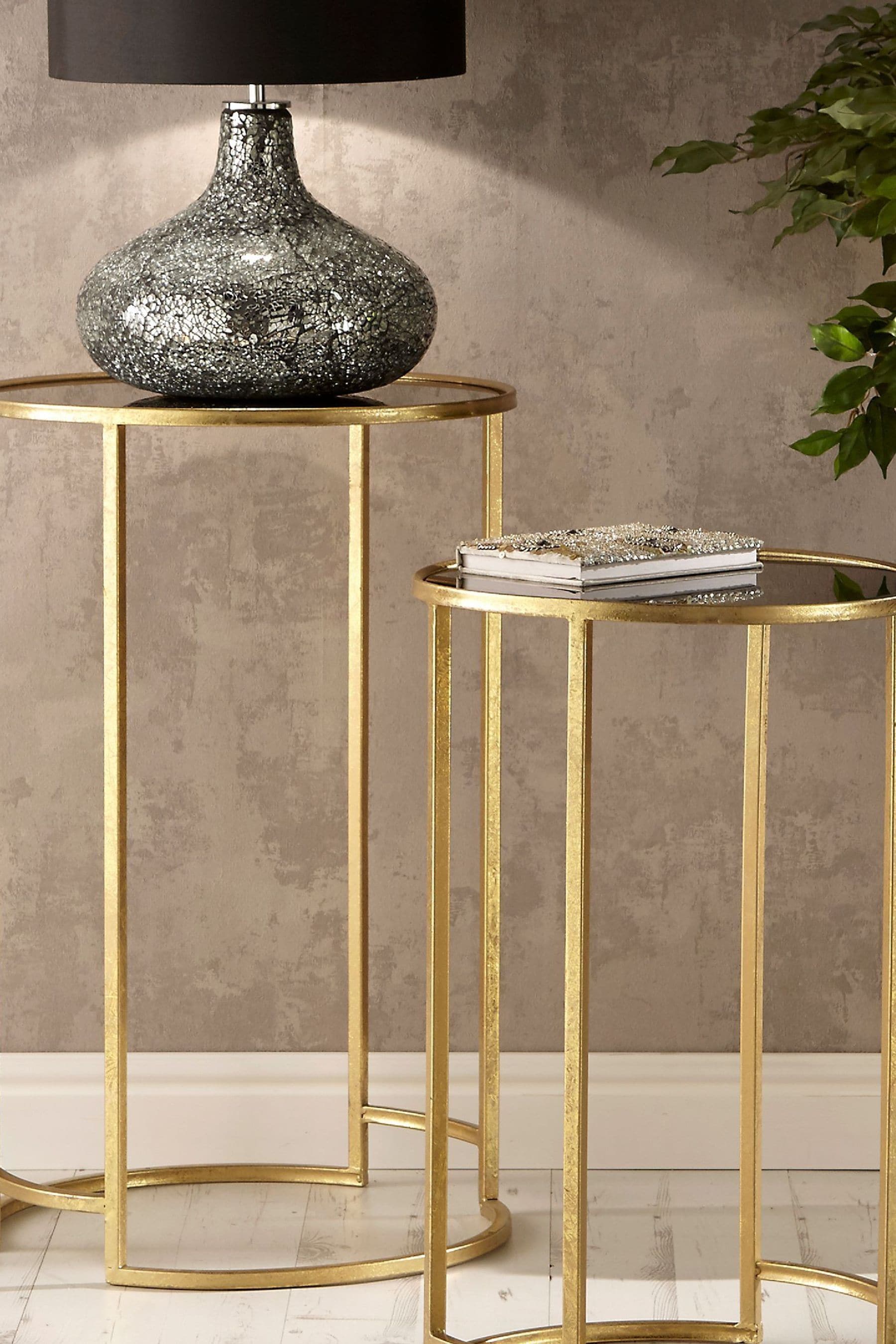 Buy Pacific Set of 2 Gold Metal Glass Round Side Tables from the
