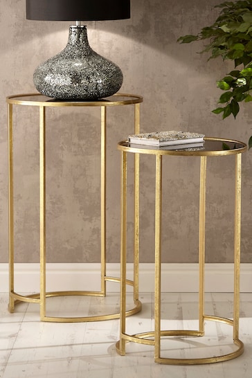 Pacific Set of 2 Gold Metal & Glass Round Side Tables