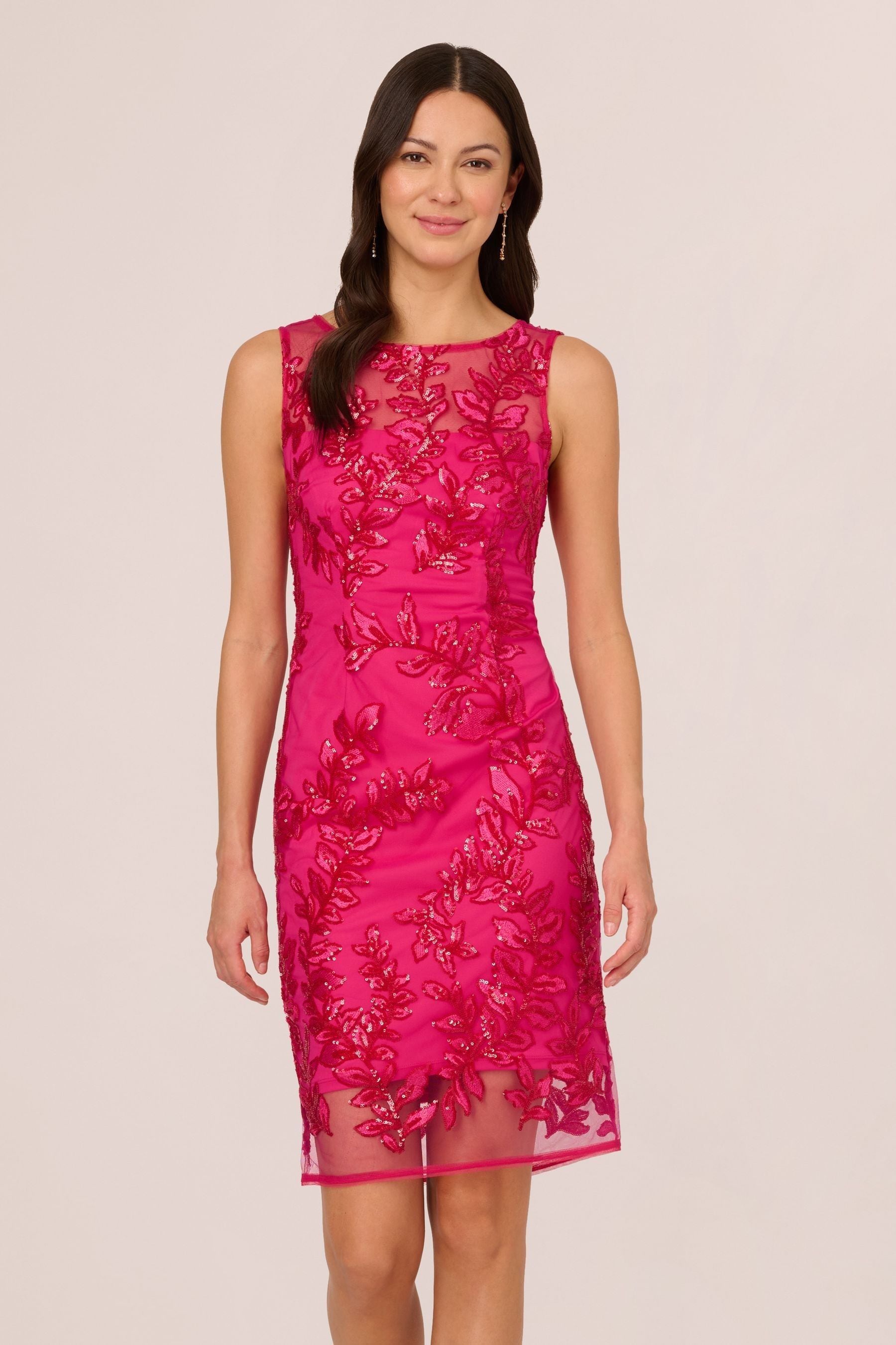 Adrianna Papell Pink Sequin Leaf Sheath Dress