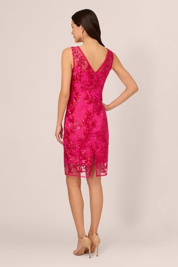 Adrianna Papell Pink Sequin Leaf Sheath Dress