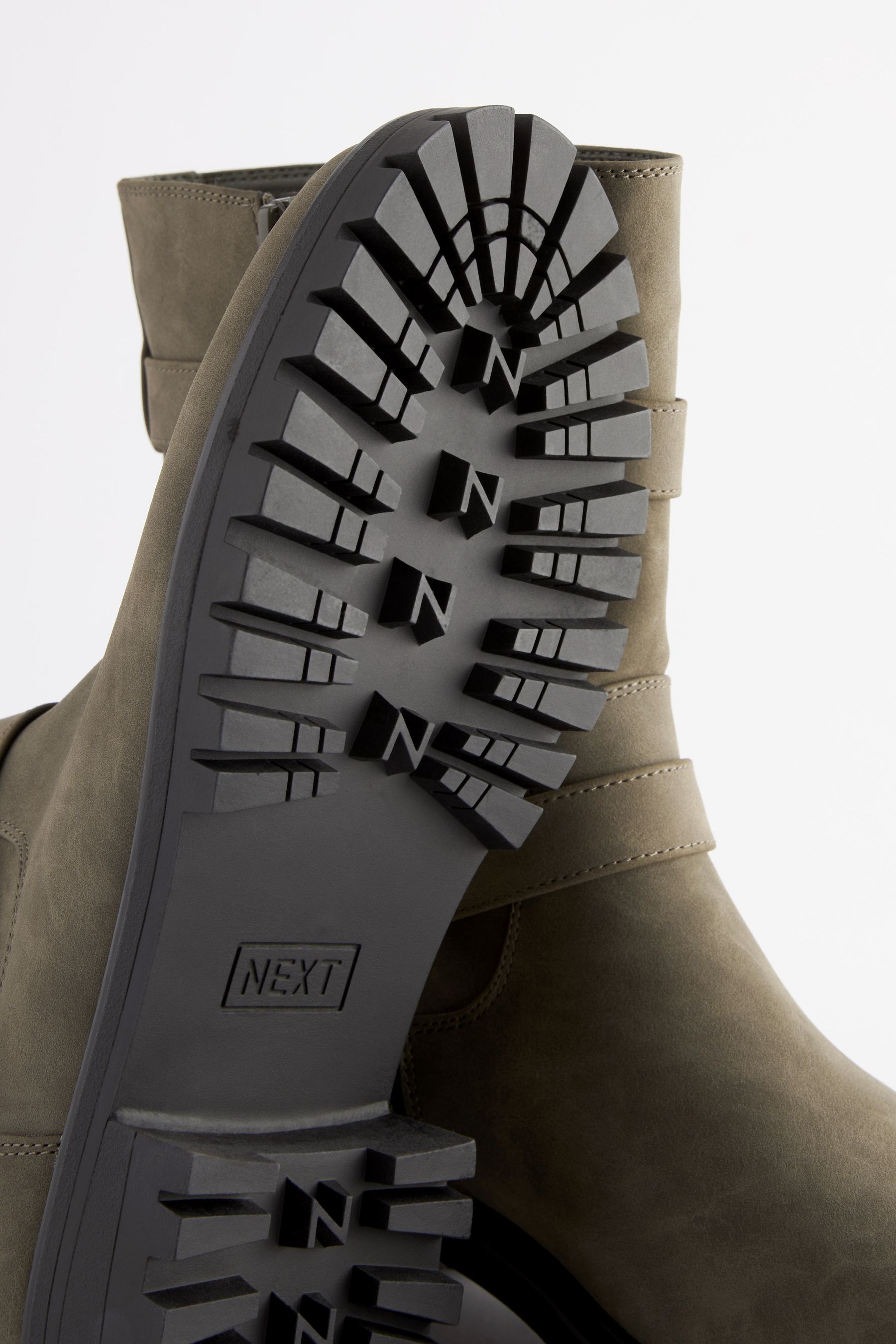Khaki Green Extra Wide Fit Forever Comfort Buckle Biker Boots