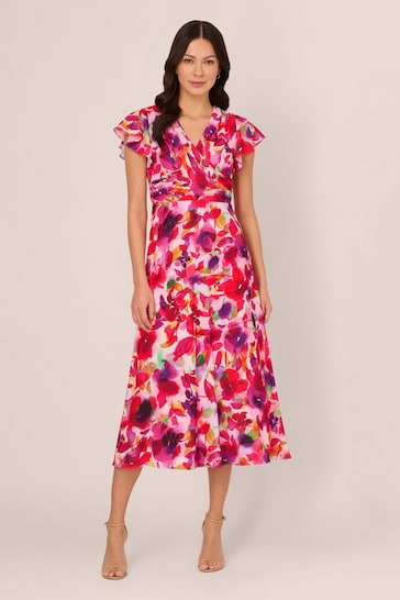Adrianna Papell Pink Printed Ankle Length Dress