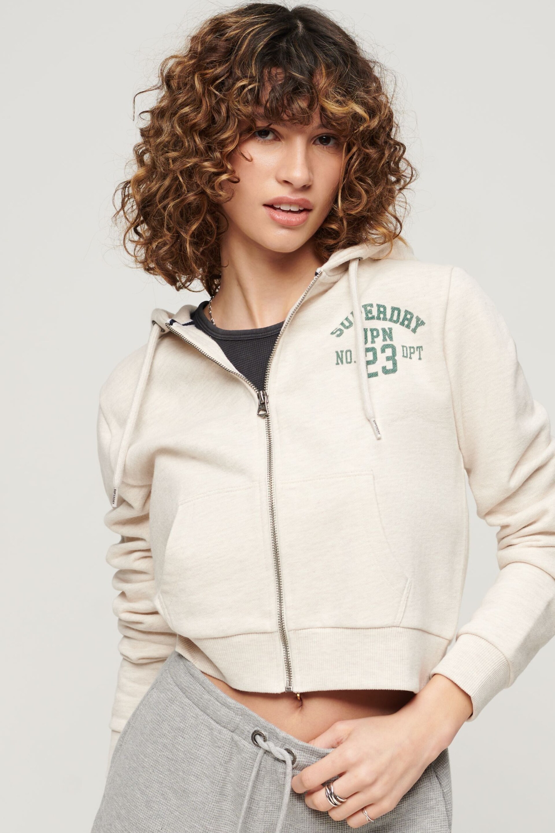 Superdry Nude Athletic Essential Crop Zip Hoodie - Image 1 of 3