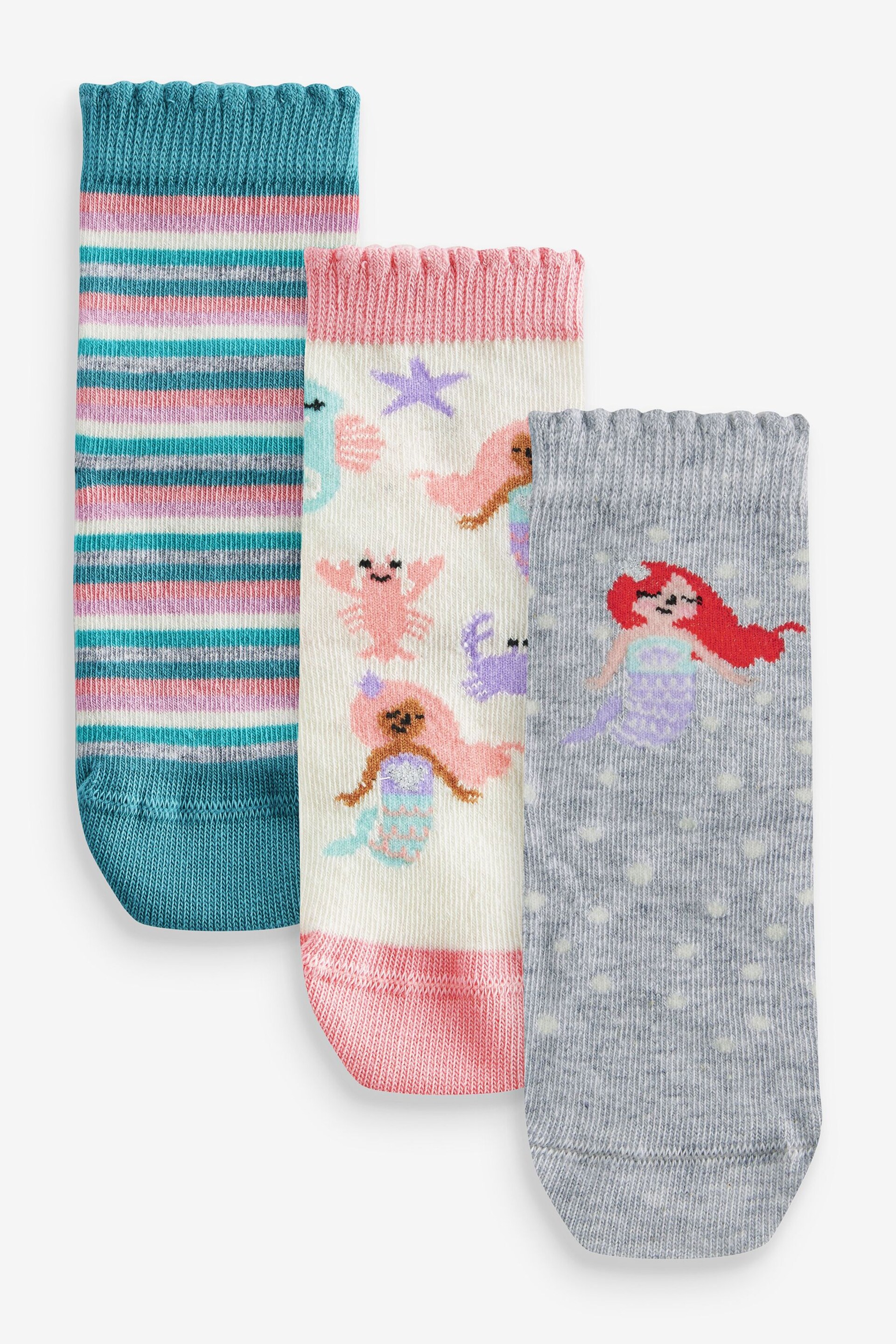 Pink/Grey 3 Pack Cotton Rich Mermaid Character Ankle Socks - Image 1 of 4