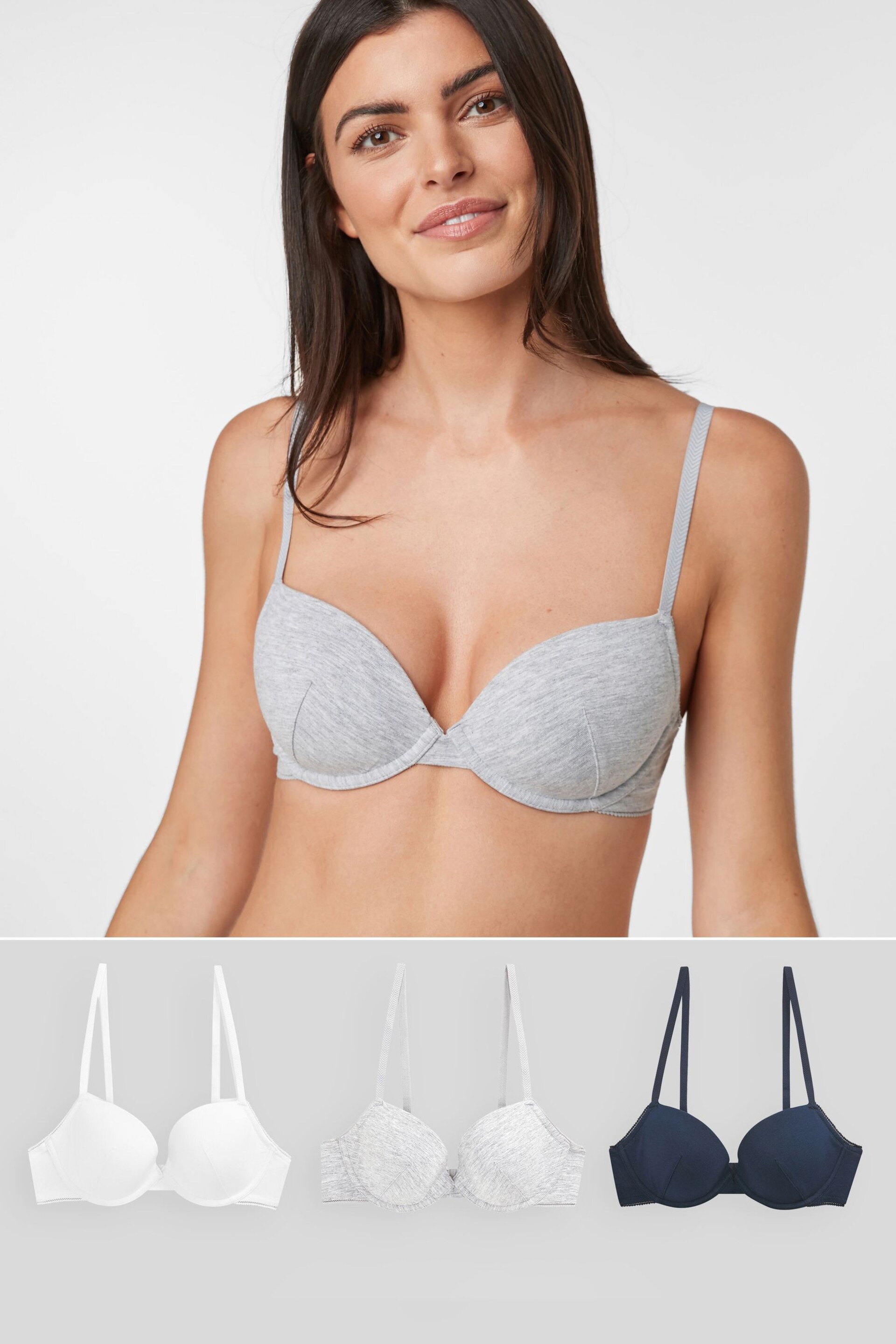 Navy Blue/Grey Marl/White Pad Balcony First Bras 3 Pack - Image 1 of 2