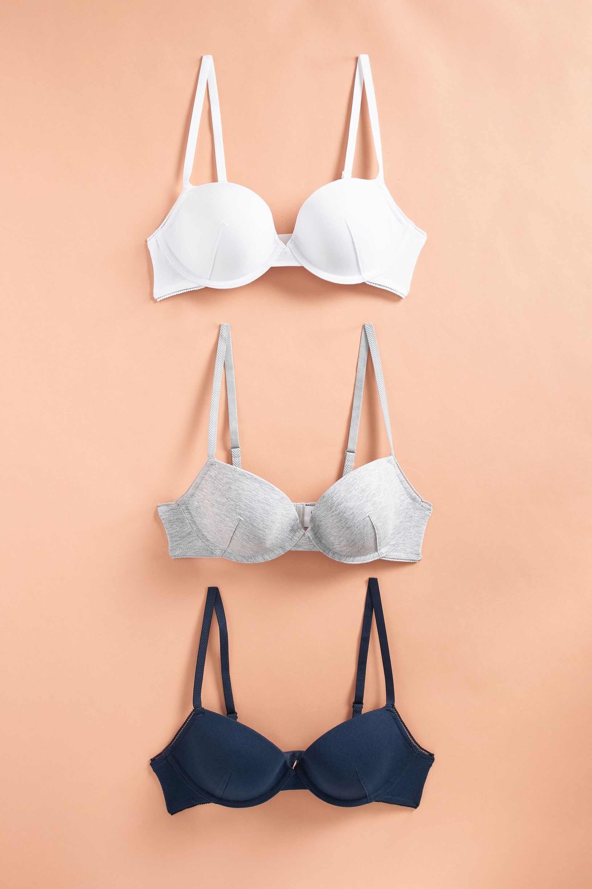 Navy Blue/Grey Marl/White Pad Balcony First Bras 3 Pack - Image 2 of 2