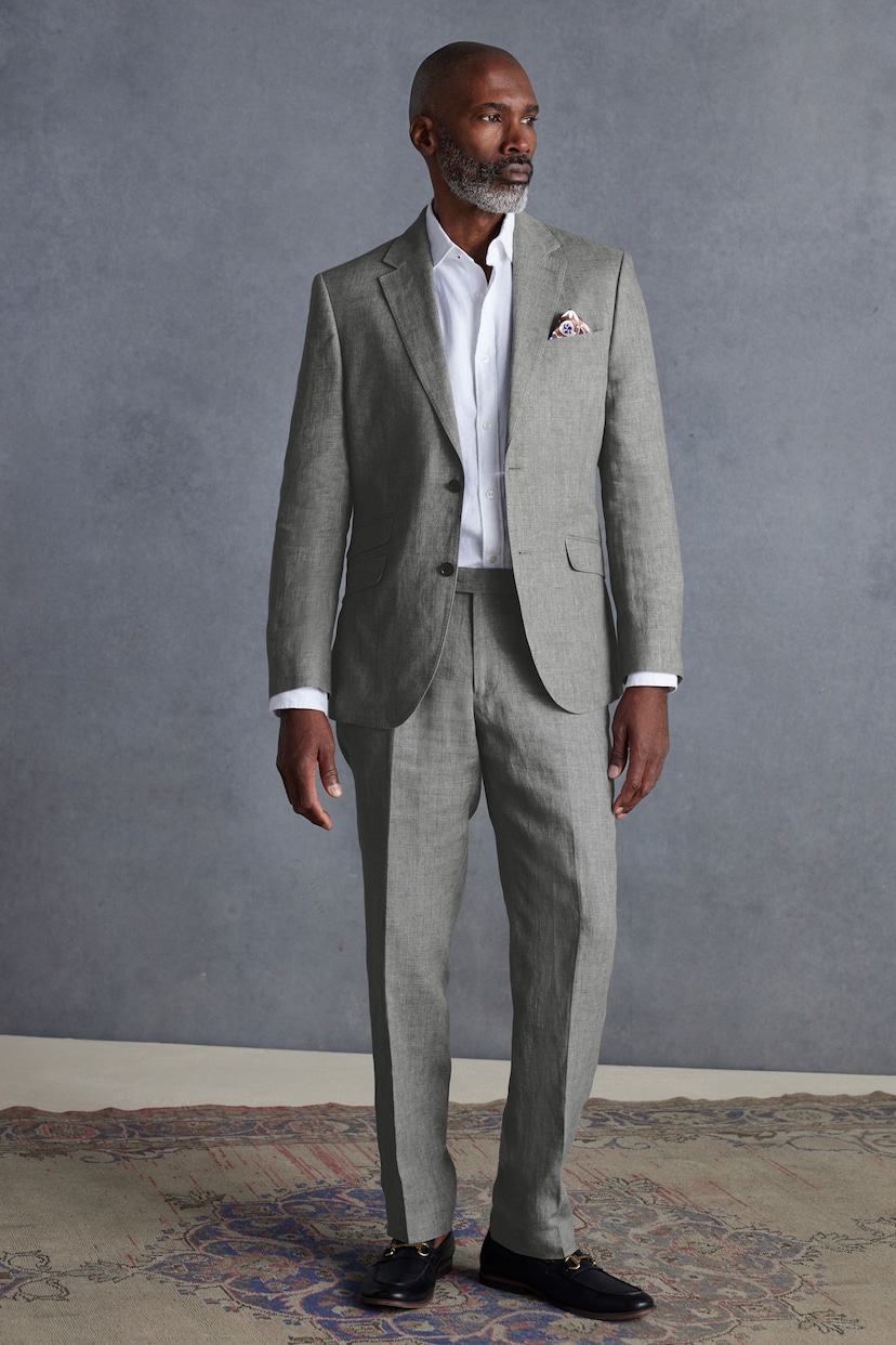 Light Grey Slim Fit Signature Leomaster Linen Suit: Jacket - Image 3 of 12