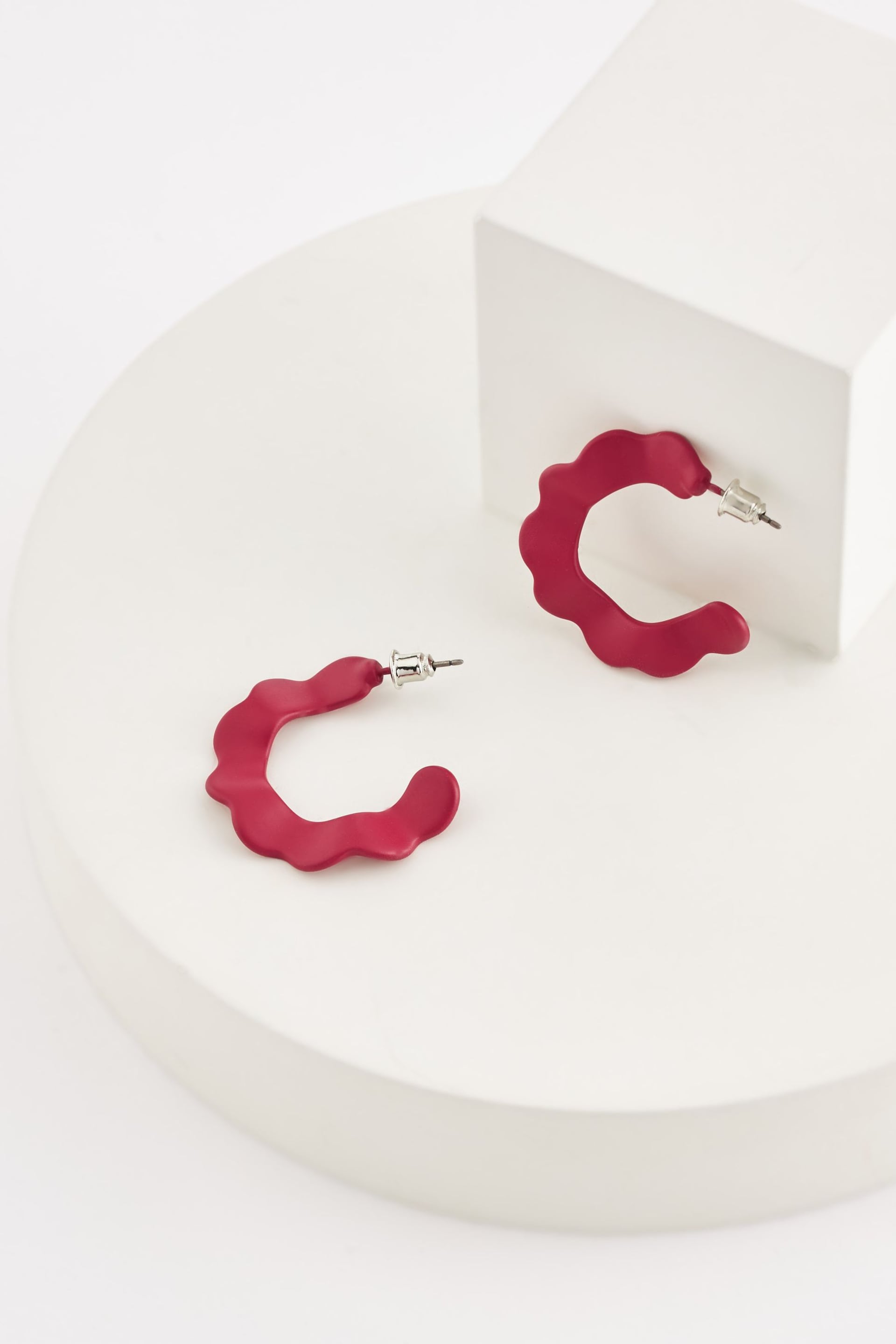 Matte Red Recycled Metal Wave Hoop Earrings - Image 1 of 1