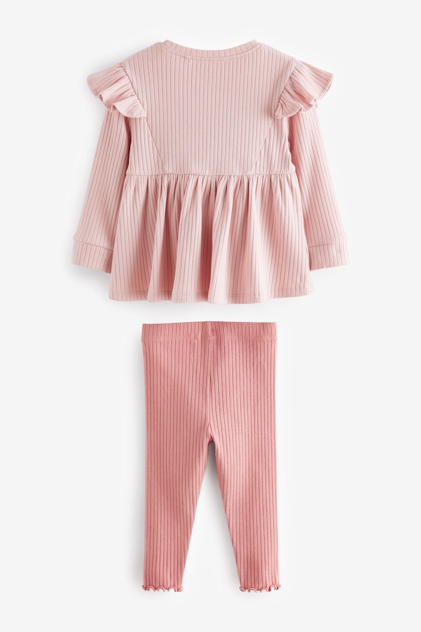 Pink Brushed Ribbed Long Sleeve T-Shirt and Leggings Set (3mths-7yrs) - Image 2 of 3