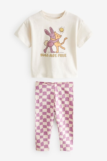 Purple Cat & Bunny Short Sleeve T-Shirt and Leggings Set (3mths-7yrs)