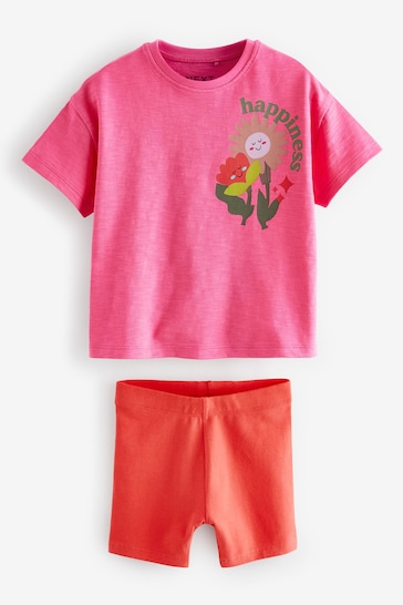 Bright Pink Flower Short Sleeve Top and Shorts Set (3mths-7yrs)