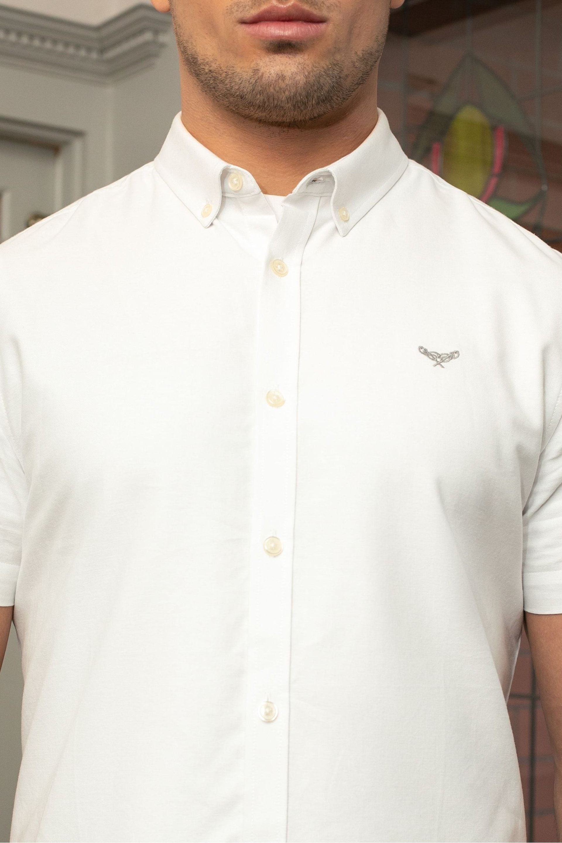 Threadbare White Inferno Cotton Oxford Short Sleeve Shirt - Image 4 of 4