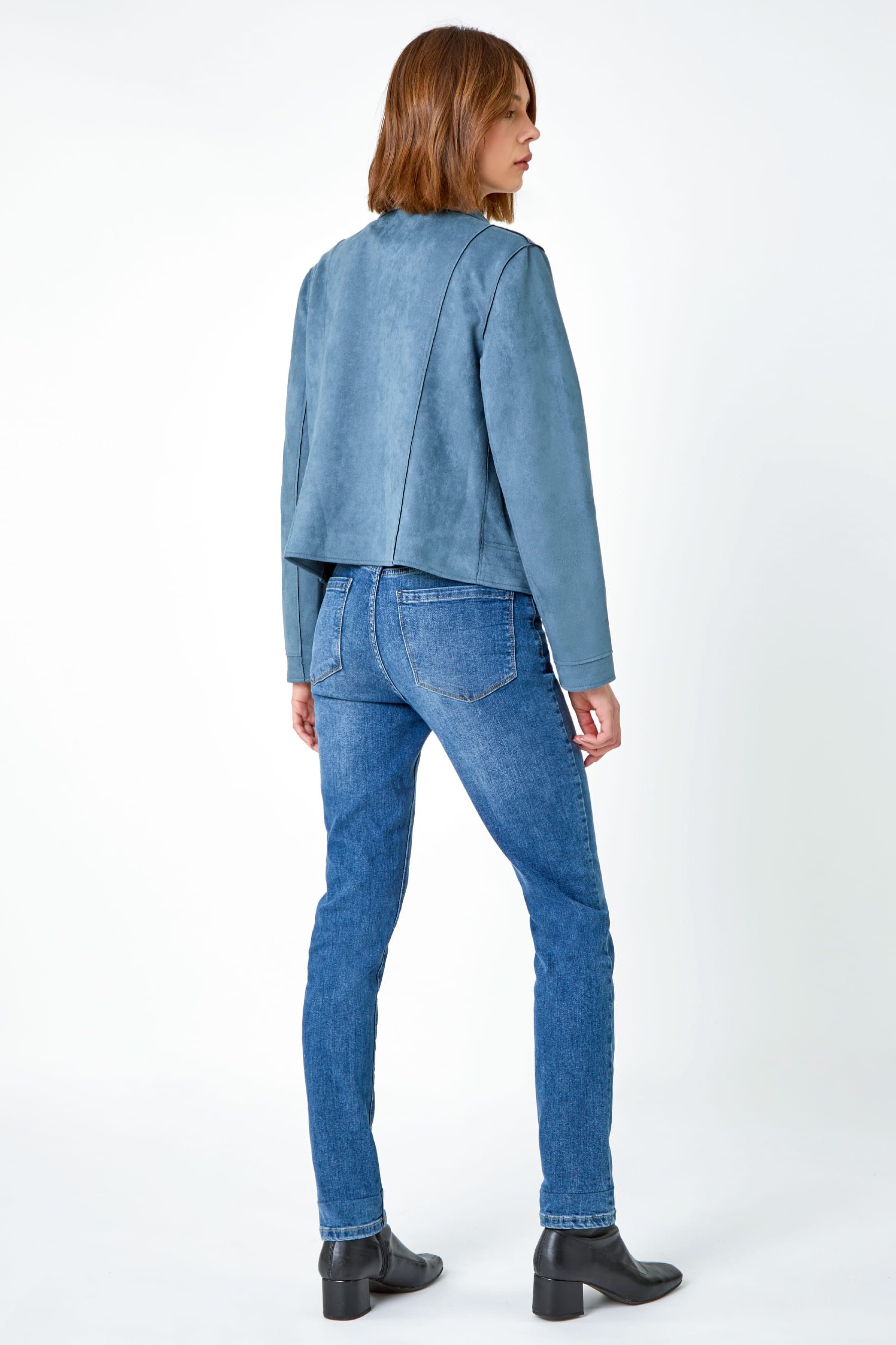 Roman Blue Faux Suede Biker Jacket