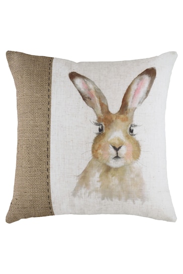 Evans Lichfield White Hessian Hare Printed Polyester Filled Cushion