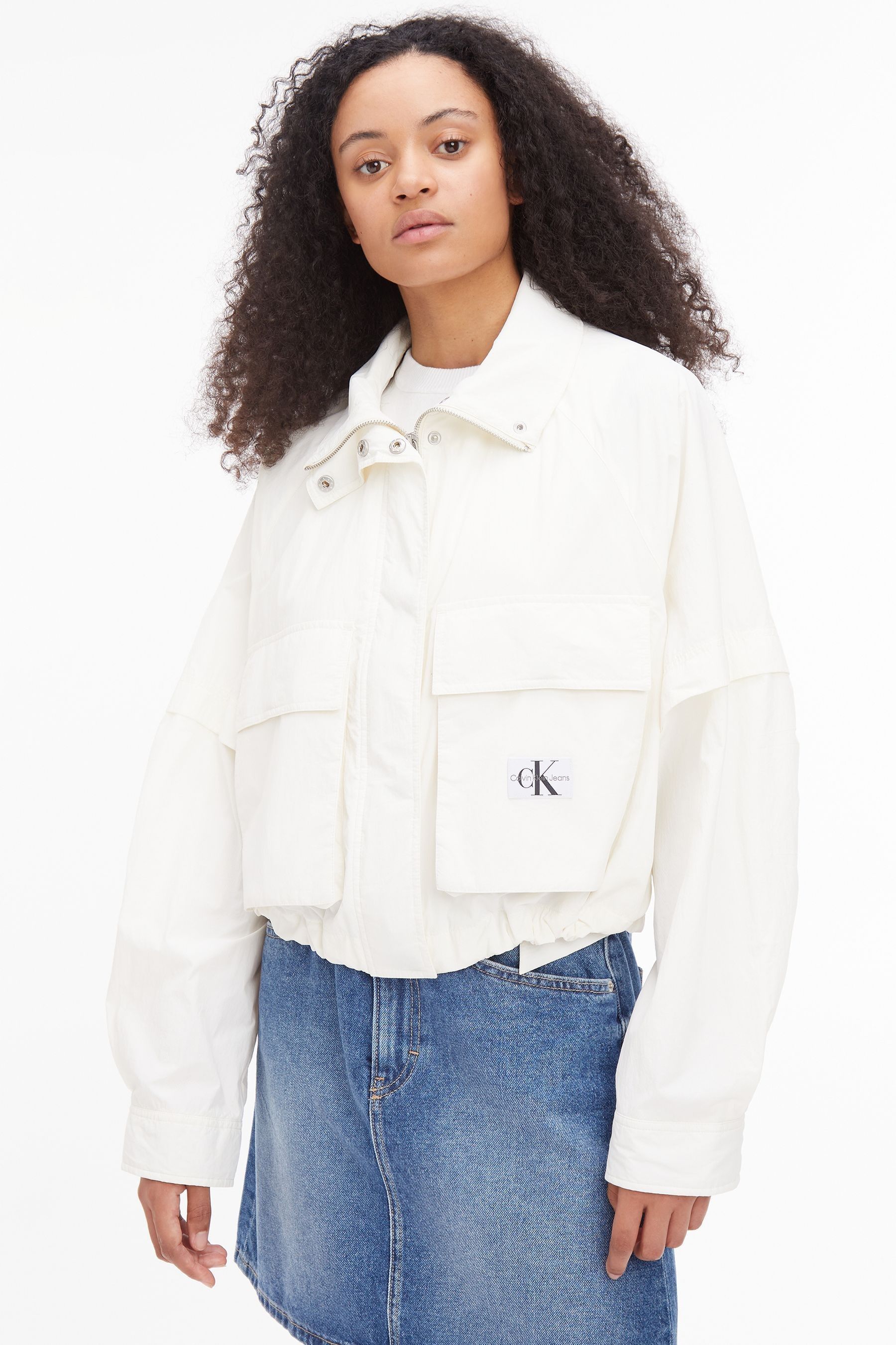 Buy Calvin Klein Jeans Gathered Hem Utility White Jacket from Next Luxembourg