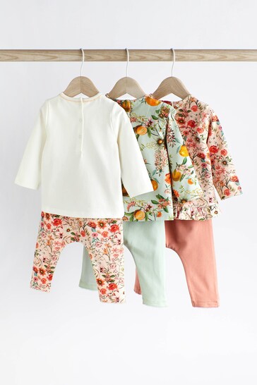 Green Floral 6 Piece Baby T-Shirts and Leggings Set