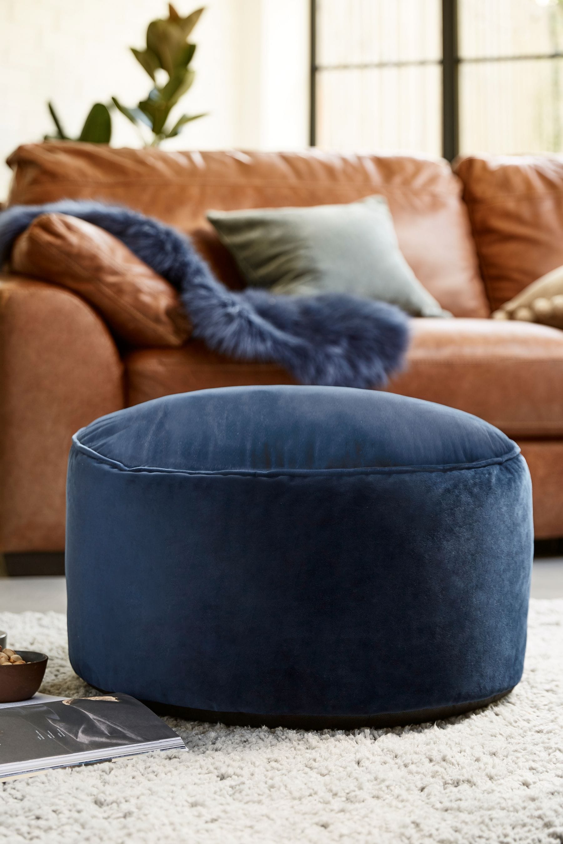 Navy blue new arrivals velvet pouf