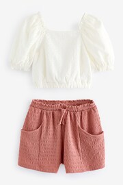 Ecru/Pink Broderie Top and Textured Shorts Set (3-16yrs) - Image 4 of 6