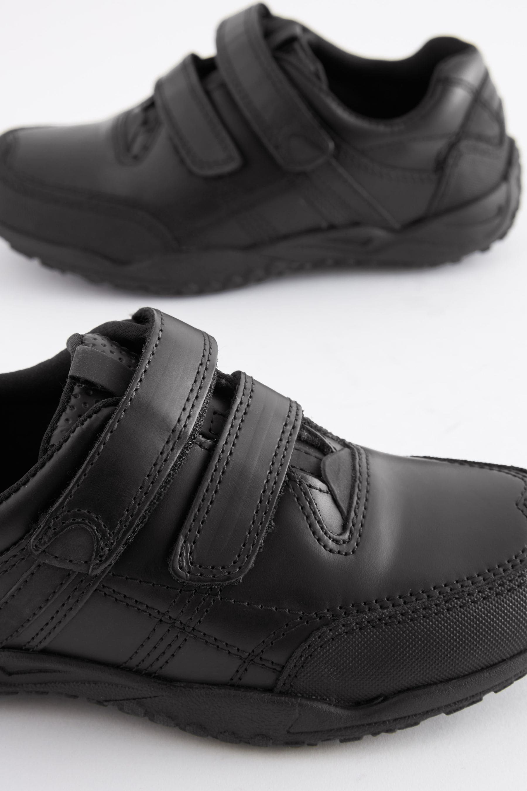 Black Narrow Fit E School Leather Double Strap Shoes
