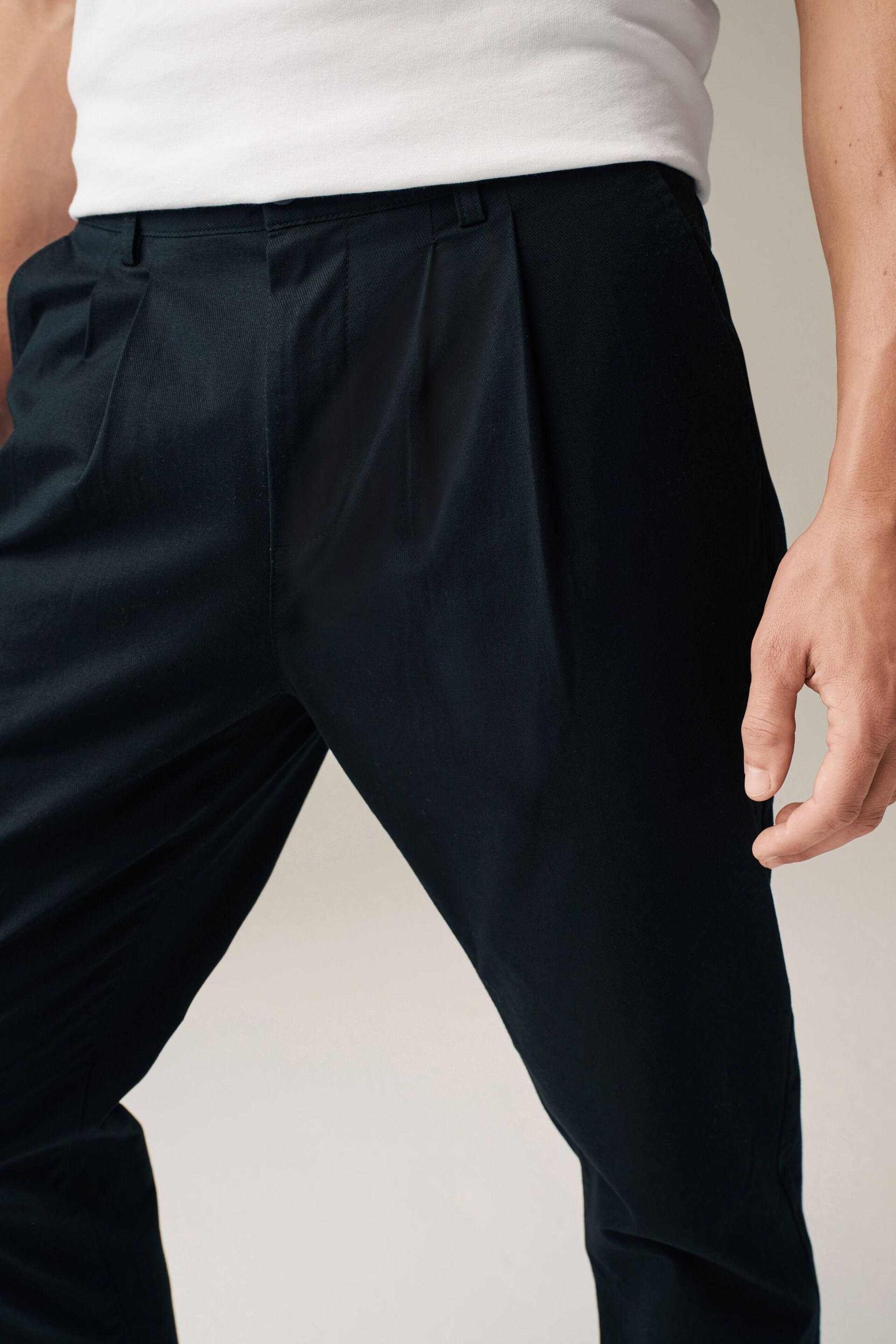 Black Twin Pleat Stretch Chinos Trousers - Image 5 of 10