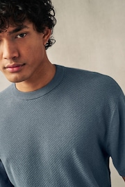 Slate Grey Knitted Textured Regular Fit T-Shirt - Image 4 of 7