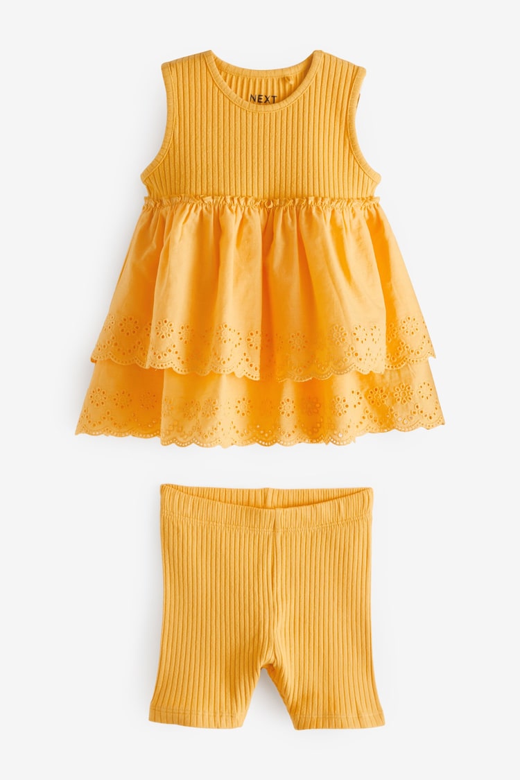 Yellow Yellow Broderie Top and Cycle Short Set (3mths-7yrs) - Image 1 of 3