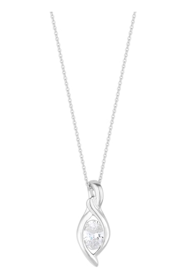 Simply Silver Silver Tone Cubic Zirconia Navette Pendant Necklace