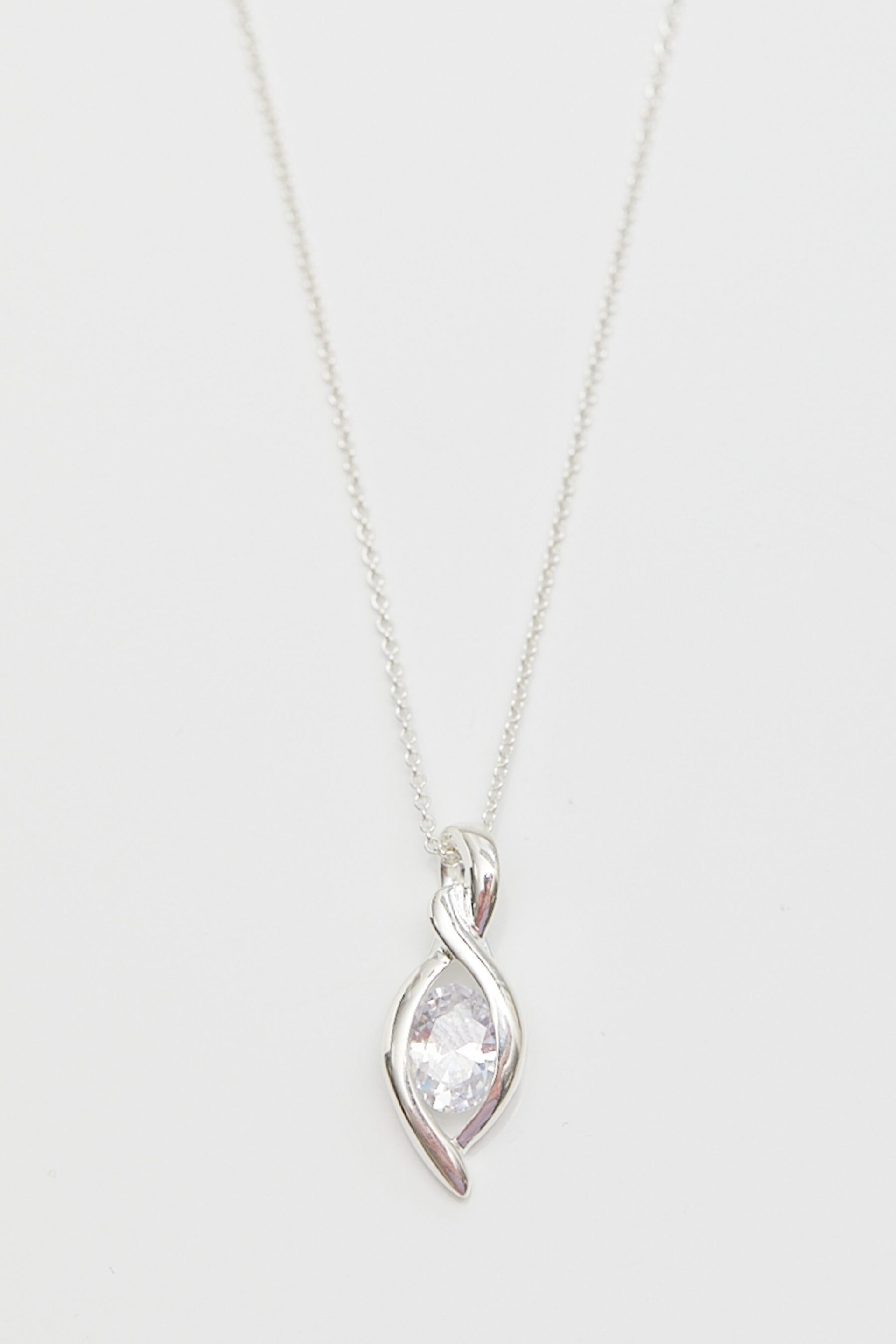 Simply Silver Silver Tone Cubic Zirconia Navette Pendant Necklace - Image 2 of 3