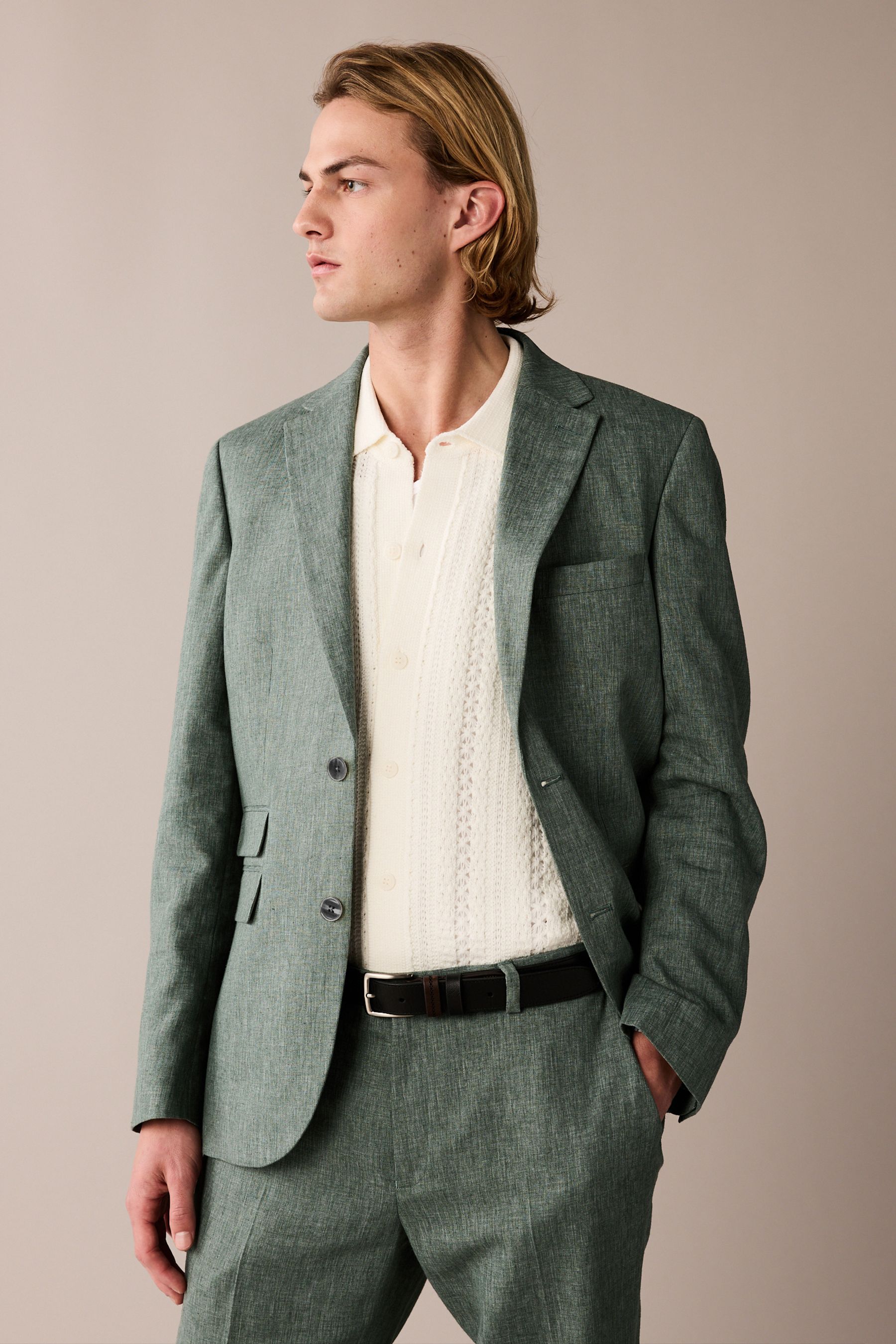 NEXT Green Linen Blend Tailored Fit Suit Jacket 44 R Mens