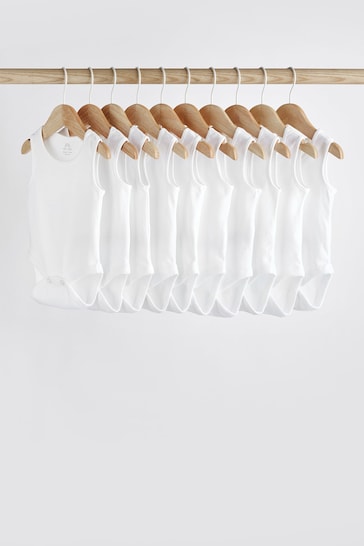 White 10 Pack Baby Vest Bodysuits