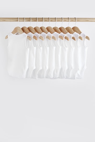 White 10 Pack Baby Vest Bodysuits