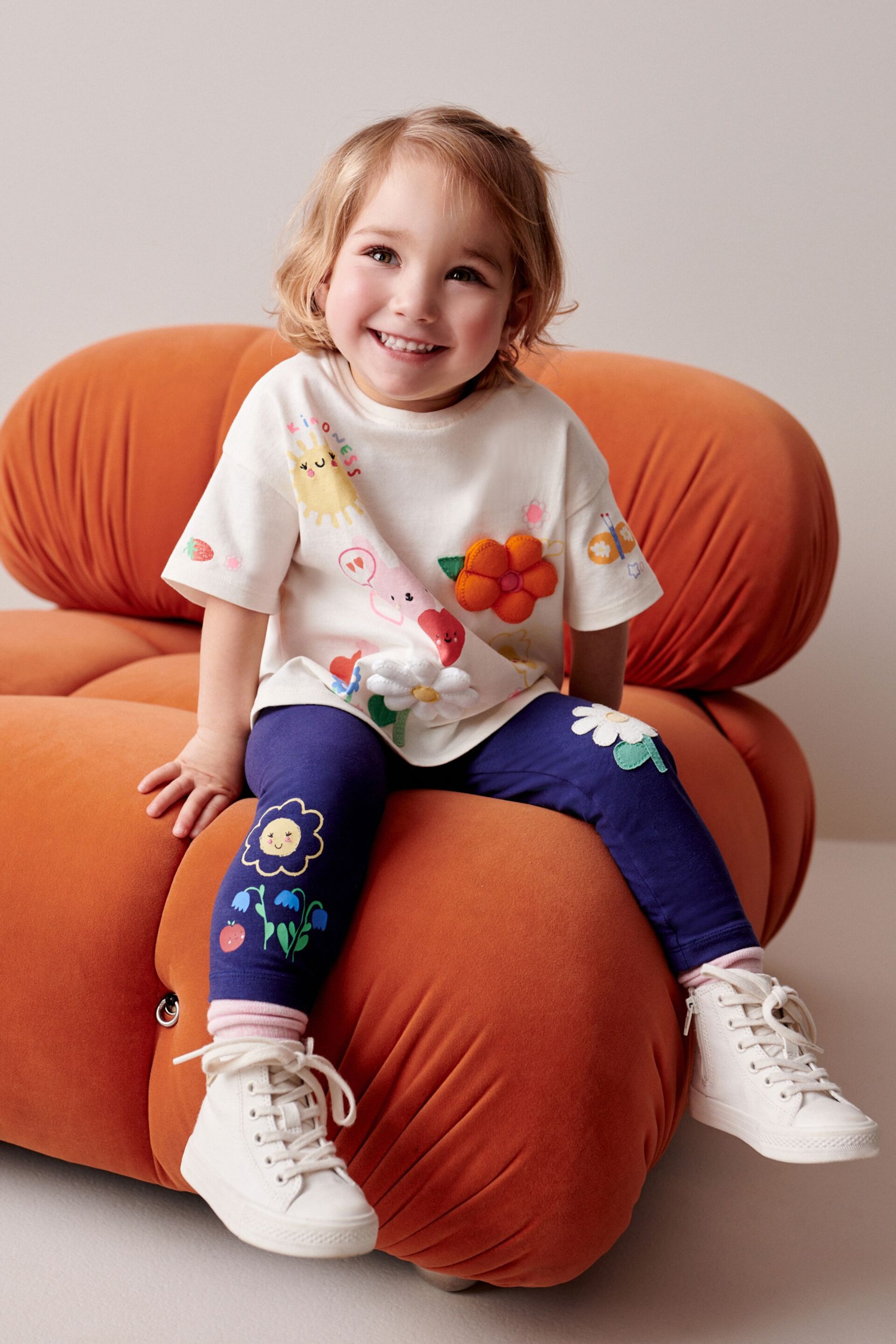 Navy Blue Flower Bee Embellished Leggings (3mths-7yrs) - Image 2 of 7