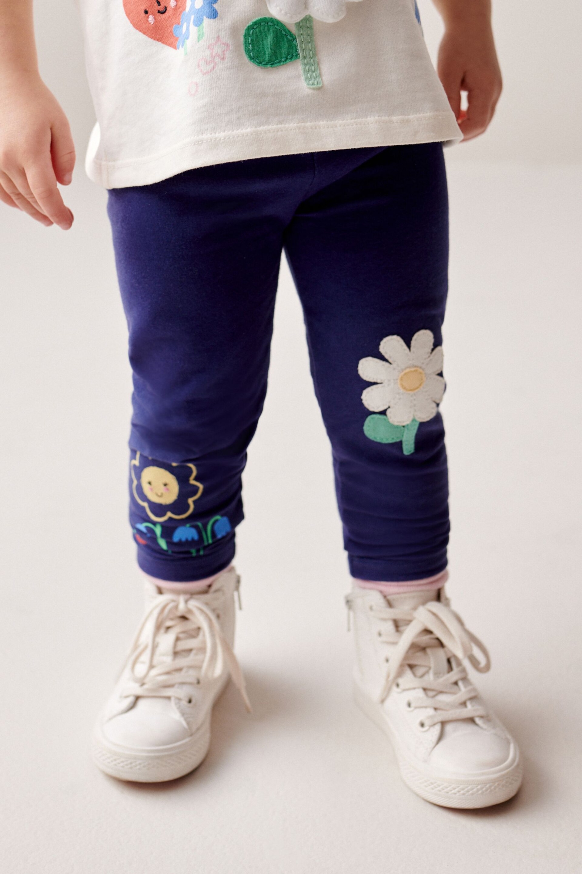 Navy Blue Flower Bee Embellished Leggings (3mths-7yrs) - Image 4 of 7