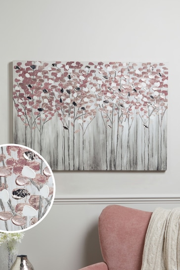 Pink Birch Trees Large Canvas Wall Art