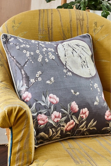 The Chateau by Angel Strawbridge Blue Moonlight Floral Piped Cushion